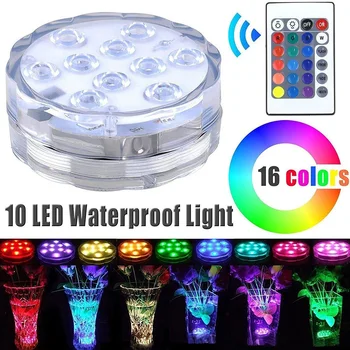 10 LED Merülő Fény Távirányító, elemmel Működő Víz alatti Éjjeli Lámpa Medence Váza Tál Esküvő Party Dekoráció