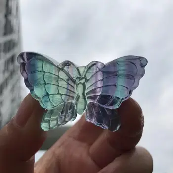 100% - Ban Természetes Kristályból Faragott Szivárvány Fluorit Pillangó Kő Állat Az Otthoni Irodai Dekoráció