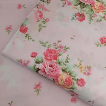 100% pamutból, elegáns lelkipásztori Rózsaszín virág virág nyomtatott twill ruhával DIY gyerekeknek ágynemű, ruházat, ruha, ruha függöny kelme