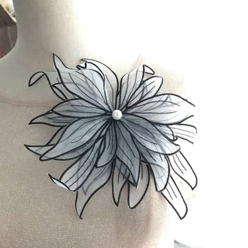 1db 3D Hímzés Szövet Nagy Virág Csipke Rátét A Gyöngy Medál Kézzel készített DIY Varrás Kézműves Esküvői Ruha Ruházat Foltok