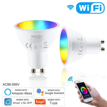 1db MOESHouse Tuya WIFI Smart GU10 LED Izzók RGB C+W Fehér Szabályozható Lámpák Intelligens Élet APP Ellenőrzési Izzók Hang Alexa/Google