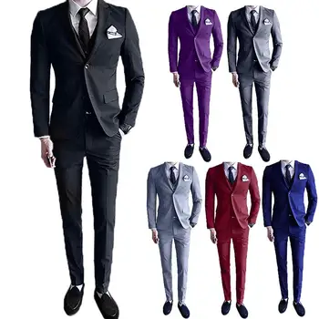 2020-ra a Férfiak Őszi egyszínű Hajtóka Kabát Dzseki Mellény, Nadrág, Kosztüm Szett boutique öltöny