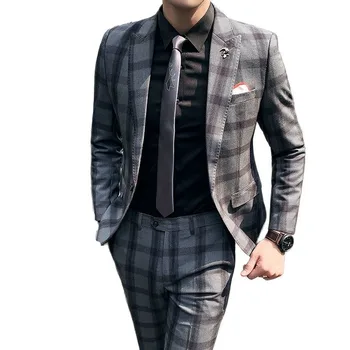 2023 Új (öltöny + Nadrág) Slim Alkalmi Úriember Kényelmes Divat Brit Stílus Üzleti koreai Változata A Kockás Öltöny