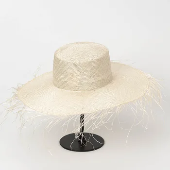 202303-hh7231 ins nyári modell Kézzel készült szizál vászon ünnep széles burr színültig strand szabadidő hölgy nap kap nők ünnepi kalap