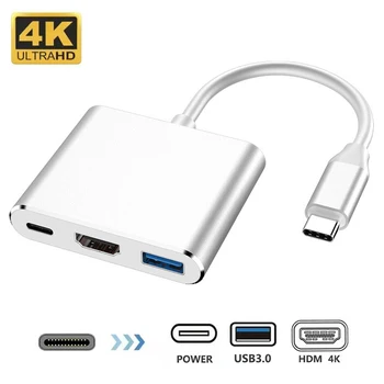 3 Az 1-ben Típus C-4K HDMI-kompatibilis USB 3.0 töltőadapter USB-C-Hub USB 3.0 Dokkoló Állomás Elosztó hordozható Macbook Air Pro