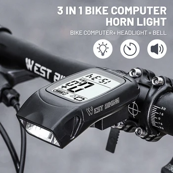3 In1 Kerékpár Lámpa USB-s Kerékpár Lámpa Bicikli Számítógép Teljes Képernyő Háttérvilágítás Sebességmérő kilométer-Számláló Vízálló Horn Kerékpáros Lámpa