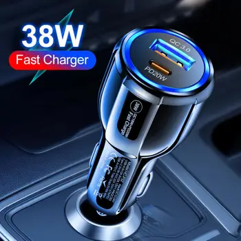 38W Autó szivargyújtó Töltő QC3.0 gyorstöltés c-Típusú Telefon Adapter szivargyújtó IPhone 13 Redmi Huawei Samsung