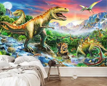 3D háromdimenziós gyerekszoba, hálószoba háttérkép kreatív dinoszaurusz háttér tapéta vidámpark állat freskó