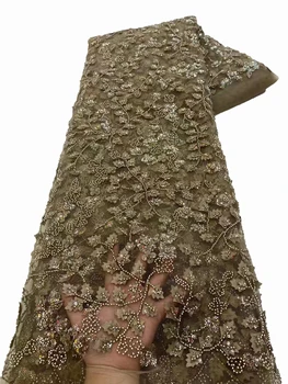 3D háromdimenziós levelek javítás csipke hímzés szövet, finom gyöngy cső flitterekkel esküvő party ruha DIY szövet 5 yard
