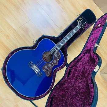 43 hüvelyk tömör fa J200 penész kék ég fényes festék+kemény doboz akusztikus gitár,