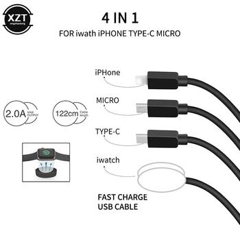 4in1 Micro USB-C Típusú Apple Órát Töltő, USB adatkábel iPhone Gyors Töltő Töltési Vezeték Android iPhone Xiaomi Huawei