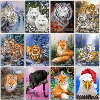 5D DIY Gyémánt Festmény kit állatok Róka, Oroszlán, Tigris, Farkas Párduc Teljes Négyzet&Kör mozaik hímzés, keresztszemes lakberendezés Művészet