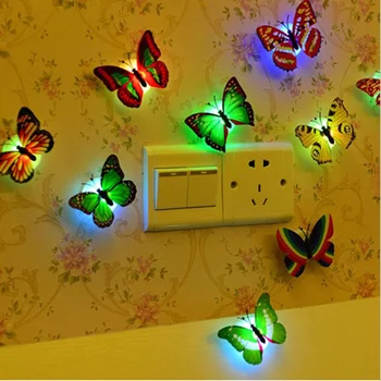 5db! Romantikus Újdonság Ragyogó Pillangó Lámpa Led Alsó Fali Matrica Éjszakai Fény a Gyermekek Szoba Dekoratív Fénycső