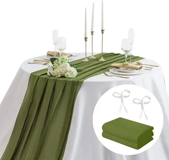 70cm*300cm Chiffon Zöld asztali Futó Terítő Vacsora, Romantikus Bohém Esküvői Rusztikus Születésnapi Party Esküvői Bankett Dekoráció