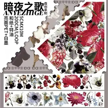 A Dal A Sötét Éjszaka, Virágos Washi PET Felvételt Tervező Kártya Készítés DIY Scrapbooking Terv Dekorációs Matrica