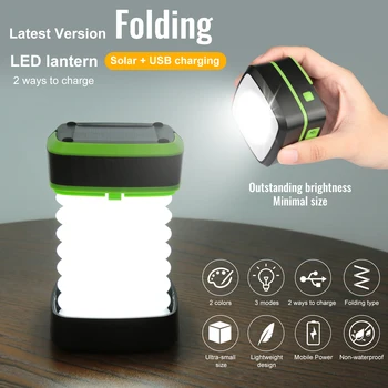A Portable Solar Kemping Fények Újratölthető LED Kemping Lámpa Sürgősségi Izzó Sátrak Világítás Összecsukható Kemping Izzó
