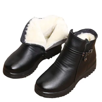 A nők Rövid boka csizma meleg, polár lapos csúszásmentes bőr cipő téli hó csizma puha pamut cipő C1139