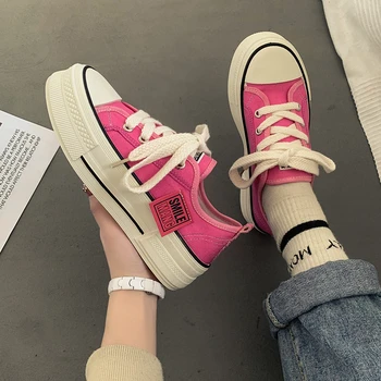 A nők Vulkanizált Cipő 2023 Új Rózsaszín Vászon Cipők Tavaszi Alkalmi Cipő, Vastag Talpú Diák Cipők Zapatillas Mujer