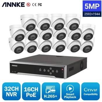 ANNKE 32CH 5MP Ultra HD POE Hálózati Videó Biztonsági Rendszer 12MP H. 265+ NVR 16X 5MP 30m EXIR éjjellátó Kültéri IP Kamera