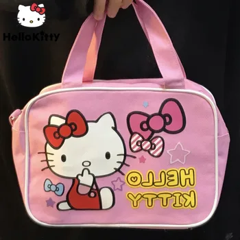 Aoger Hello Kitty Vászon válltáska Rajzfilm Nyomtatott Vászon Messenger Bag Y2k Női Táska Japán Retro Aranyos Táska Hordozható Táska