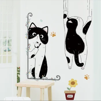 Aranyos Macska Fekete vagy Fehér Fal Matrica Tapéta a nappaliban Gyermekek Gyerek Szoba lakberendezés