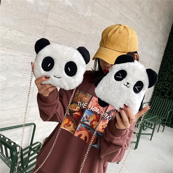 Aranyos Plüss Kors Női Táska Cuki Panda Állat Minta Pénzt Telefon Tok Kis Lánc Táskák Női Válltáskák Erszényem
