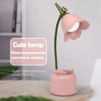 Aranyos asztali Lámpa Újratölthető LED-es Éjjeli Lámpa asztali Lámpa Hálószoba Virágok Olvasás Fény tolltartó 3 Szín Mód & Tompítása