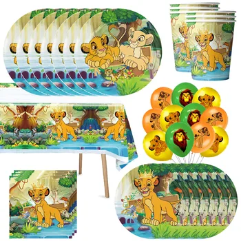 Az Új Lion King Simba Szülinapi Party Dekoráció Eldobható Evőeszközök Állítsa Be A Papír Tányér Lufi Gyerekeknek Babaköszöntő Ajándékok Kellékek