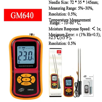 BENETECH GM640 Digitális Gabona Nedvesség Mérő Mérő Szonda Hordozható LCD Teszter Kukorica, Búza, Rizs