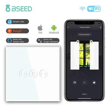 BSEED Smart Touch Kapcsoló, Elektromos Függöny Vezeték nélküli Fali Kapcsoló Munka Intelligens Élet a Google Haza Alexa Kristály Üveg Panel