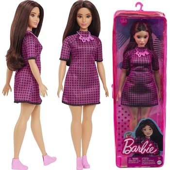 Barbie Fashionista Baba, Rózsaszín-Fekete Kockás Ruha Fekete Haj, Szerelem Nyaklánc Közös Mozgatható Gyűjtemény Baba-Gyerekek, Lányok Játékok HBV20