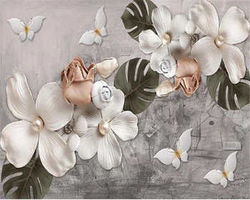 Beibehang 3D Háttérkép Sztereó Megkönnyebbülés Négy Fehér Gyöngy Virág az Északi Retro Nappali, Hálószoba, TV Freskó tapéta a falakon 3 d