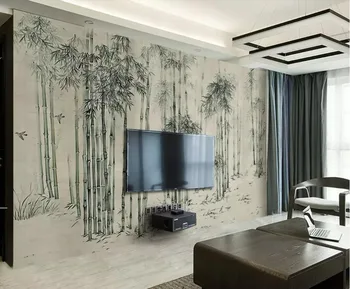 Beibehang Háttérkép falfestmény, kézzel festett, új Kínai Zen bambusz erdő TV háttér tapéta lakberendezési falfestmény, 3d háttérkép