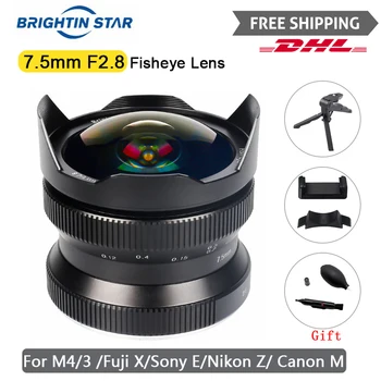 Brightin Csillag 7.5 mm-es F2.8 APS-C Ultra-Széles Látószögű Halszem Kamera Objektív Sony E Nikon Z Fuji XF MTF M4/3 VS 7 Kézművesek, 7,5 mm F2.8