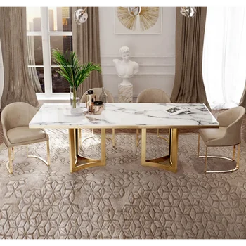 Búra Modern Márvány Étkező Asztal, Téglalap alakú Asztallap Arany Rozsdamentes Lábak, a Konyha, Étkező