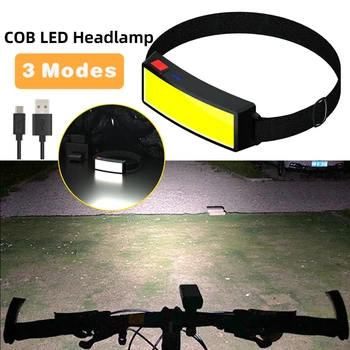 COB LED Fényszóró Head Zseblámpa USB Újratölthető 3 Mód Szabadtéri Utazás Kemping Túrázás Fáklya Hatékony Indukciós Fényszóró 