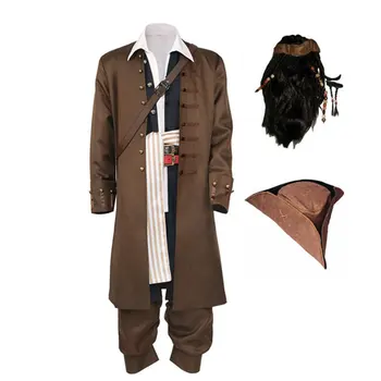 CosDaddy Jack Sparrow Kapitány Cosplay Kosztüm Kabát, Dzseki Felnőtt Kalap, Paróka Illik Halloween Farsang Jelmez