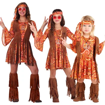 Cosplay Indiai Bojt Jelmez Szett Nők Lány, Béke, Szerelem Hippi Karácsonyi 1960-as években Színpadi Show Halloween Dress Up Party Ruhák