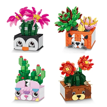 DIY Játékok, építőelemek Csokor Bonsai Modell Otthoni Asztali Dekoráció Kaktusz Virág Cserepes Tégla gyermekjátékok Barátok Ajándék