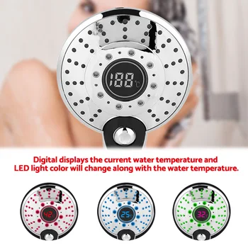 Digitális LED zuhanyfej 3-színhőmérséklet Kézi Vezérlő Ezüst Electroplate LED 3 Spray Mód zuhanyfej