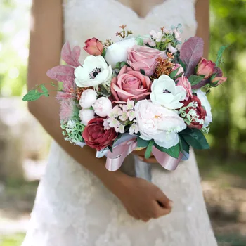 Divat Mesterséges Virág Csokor, Esküvői Pary Tartja A Nők Menyasszonyi Kiegészítők Rose Kézzel Készített 2023