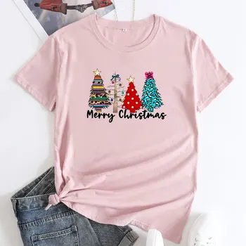 Divat Trend karácsonyfa minta Legénység Nyak Női póló Női pamut póló rövid ujjú O-Nyak Plus Size 5XL Tee