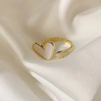Divatos Arany Színű Szív Gyűrű a Nők Minimalista Esztétikai Csepp Olaj Nyitott Gyűrű Női Vacsora Hangulatos Gyűrű Ékszer