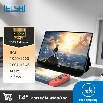 ELSA 14 Colos Hordozható Monitor FHD 1920X1200 A C Típusú Mini HDMI FreeSync PC Laptop Xbox PS4 PS5 Kapcsoló 60HZ Kijelző