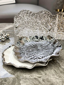 Egyszerű, Kreatív Dekoratív Desszert Tálca Fény Luxus Ezüst Fém Tároló Gyümölcs Tálcák Kerámia Ékszerek, Otthon Dekoráció