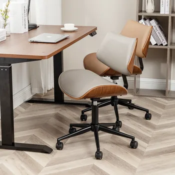 Egyszerű számítógépes szék, világos luxus, tömör fa, kényelmes, tartós ülés, egyszerű, állítható, forgatható szék, hivatalo
