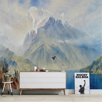 Egyéni Északi absztrakt művészet hegyi tó tájkép fotó tapéta a nappaliban tv háttér freskó háttérkép falburkolat