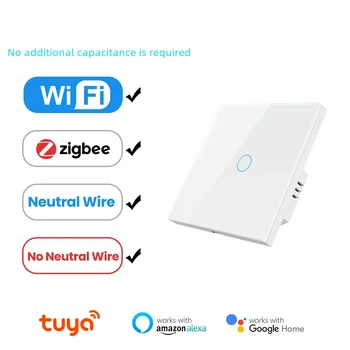 Eu Szabvány Tuya WiFi/Zigbee Fal Okos Kapcsoló, Üveg Érintse Meg A Kapcsolót Telefon Távirányító Támogatás Alexa Hang Google Haza