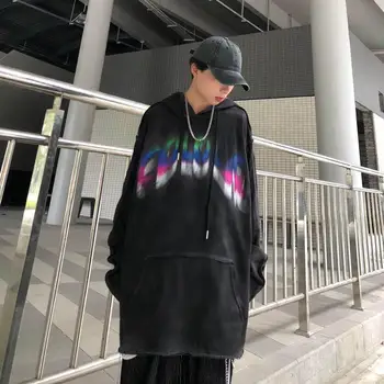 Fekete Hip-Hop Kapucnis Streetwear Gótikus Vékony Felsők Férfi Harajuku High Street Melegítőfelső Koreai Kapucnis Nices Túlméretezett Kapucnis