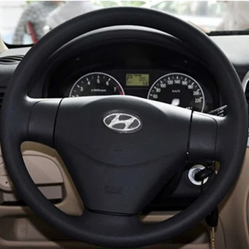 Fekete, Valódi Bőrből készült, Kézzel varrott Autó Kormánykerék Fedezni Hyundai Getz (Facelift) 2005-2011 Akcentussal 2006 - 2011